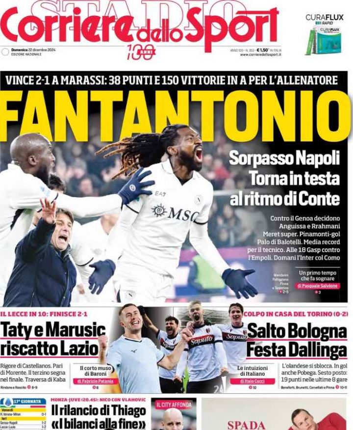 Prima pagina del Corriere dello Sport del 22 dicembre 2024