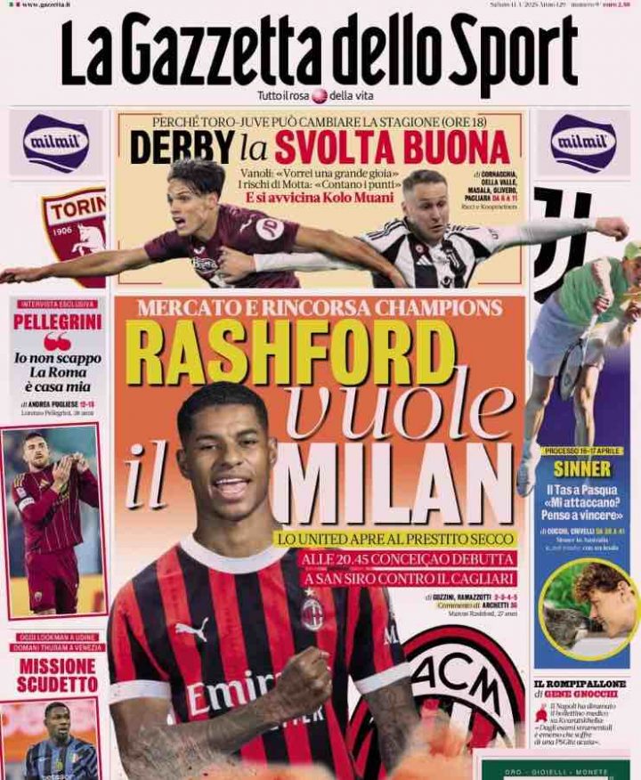 La prima pagina della Gazzetta dello Sport di sabato 11 gennaio 2025