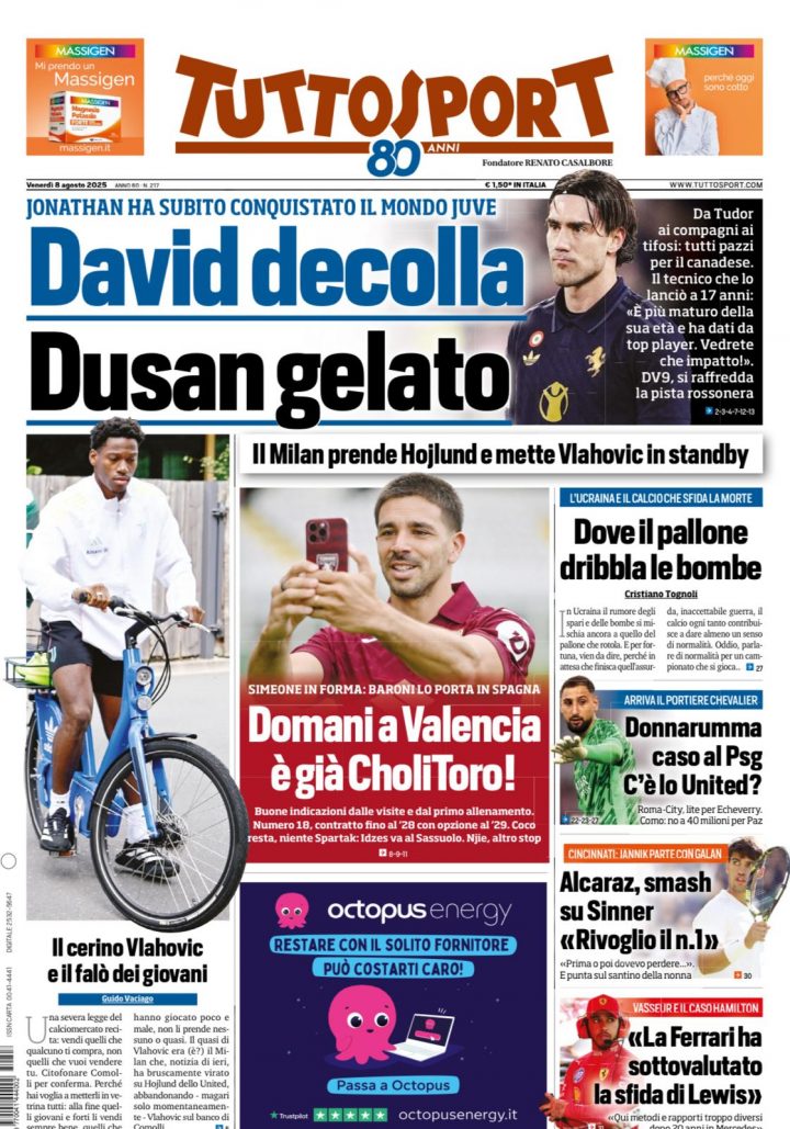 Tuttosport, venerdì 8 agosto