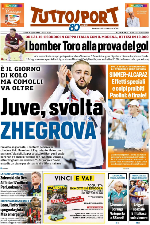 La prima pagina di Tuttosport