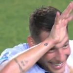 L'esultanza di Belotti in Lecce-Cagliari (screen)