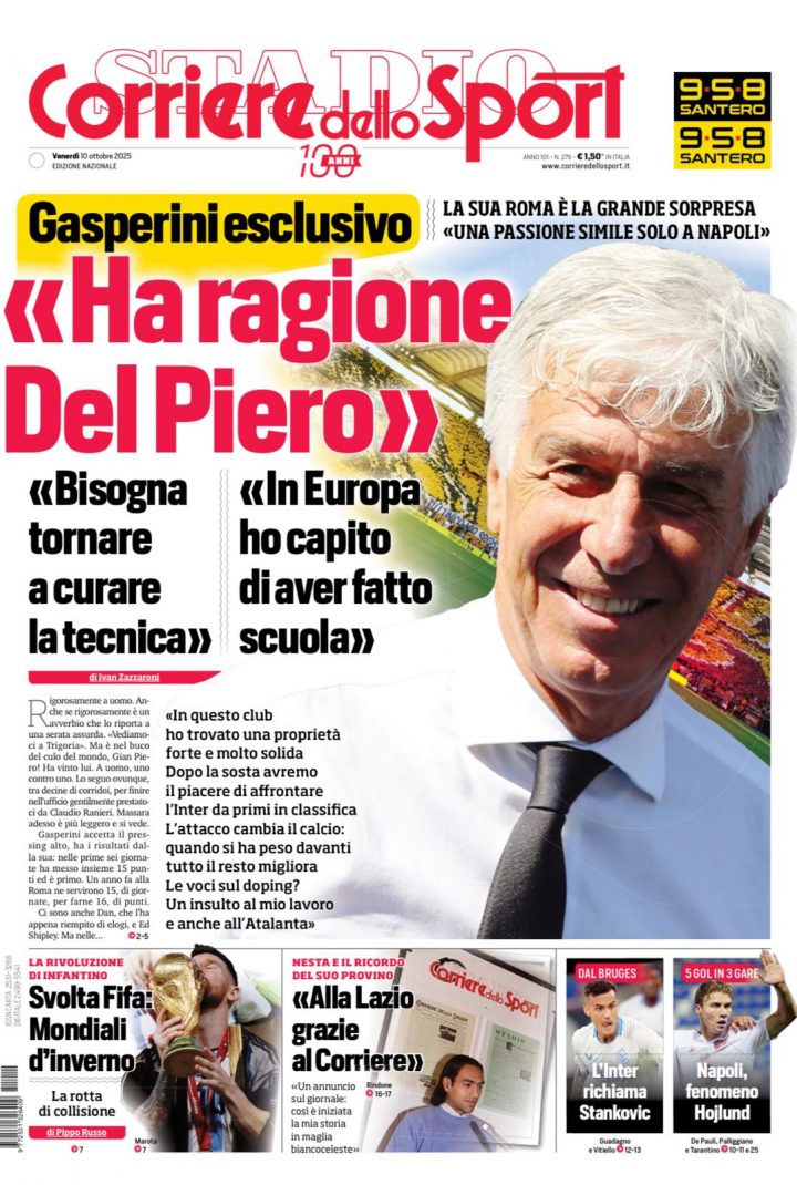 Corriere dello Sport, 10 ottobre 2025