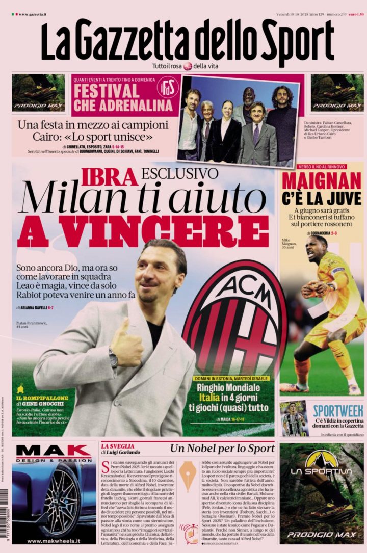 La Gazzetta dello Sport, 10 ottobre 2025