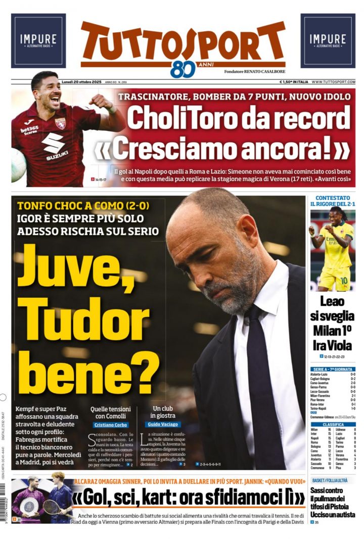 Tuttosport, 20 ottobre 2025
