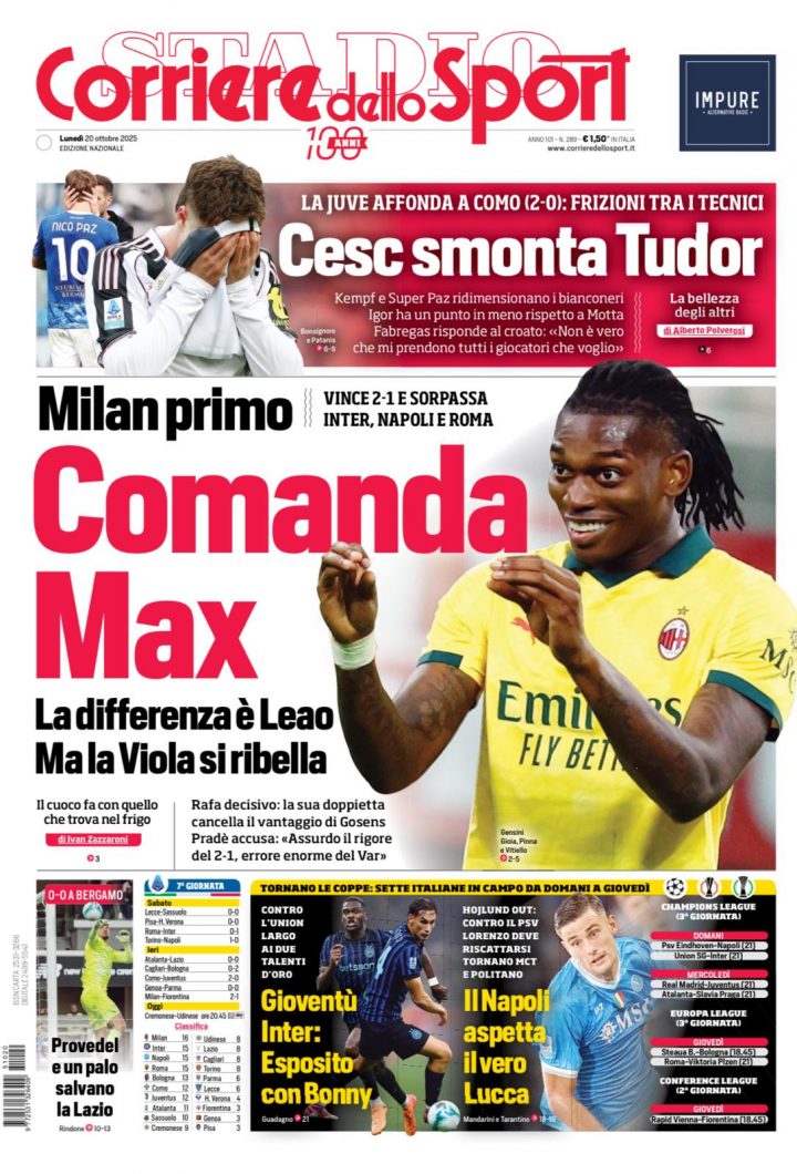 Il Corriere dello Sport, 20 ottobre 2025