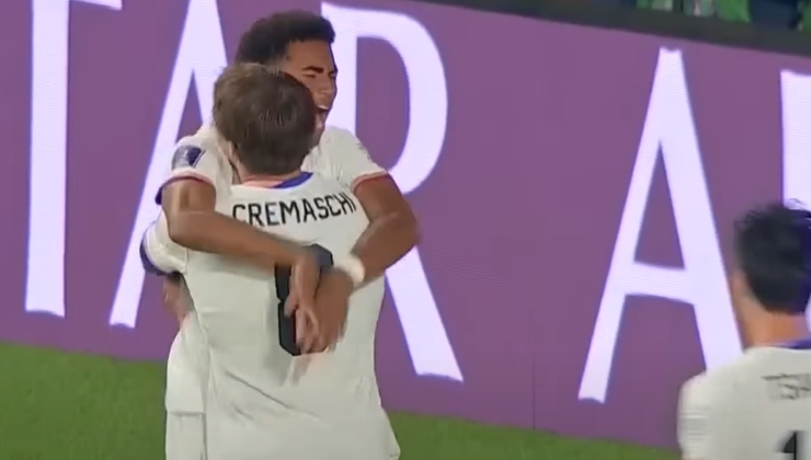 L'esultanza di Cremaschi con la maglia degli USA dopo il primo gol contro la Nuova Caledonia (Screen)