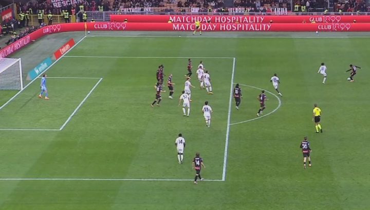 Il fermo immagine del gol di Athekame al 93' (screen)