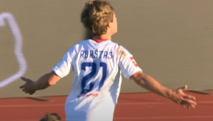 L'esultanza di Pukstas per il gol contro il Vukovar (Screen)