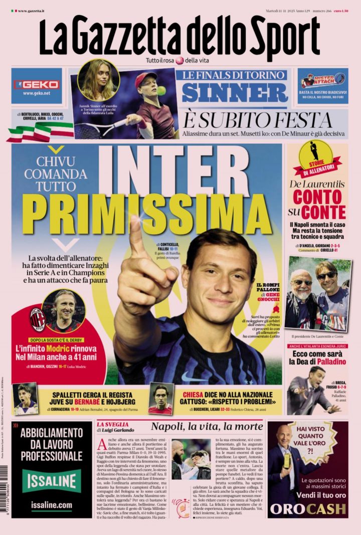 La Gazzetta dello Sport, 11 novembre 2025