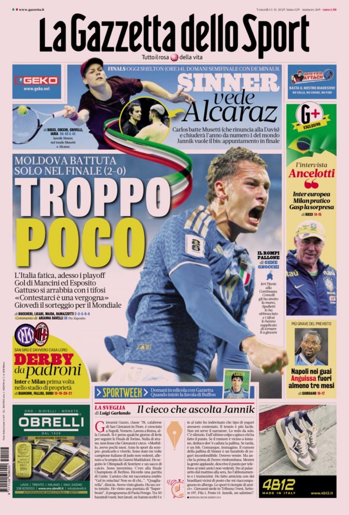 La Gazzetta dello Sport, 14 novembre 2025