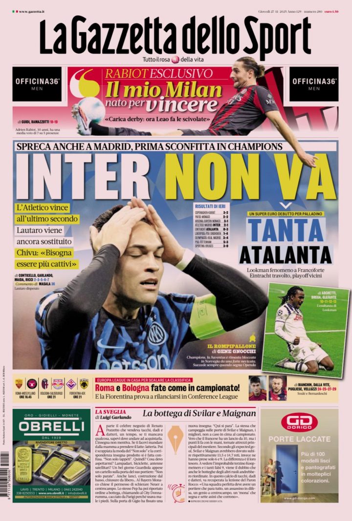 La Gazzetta dello Sport, 27 novembre 2025
