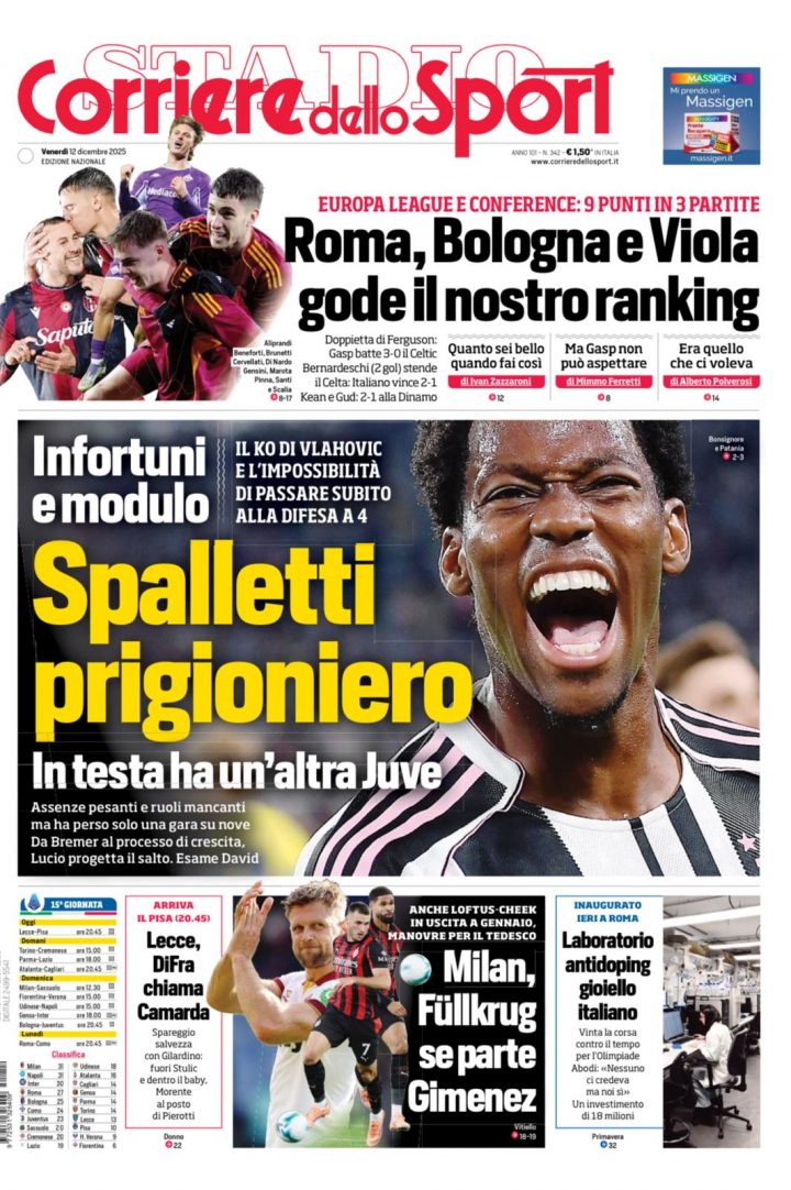Corriere dello Sport, venerdì 12 dicembre