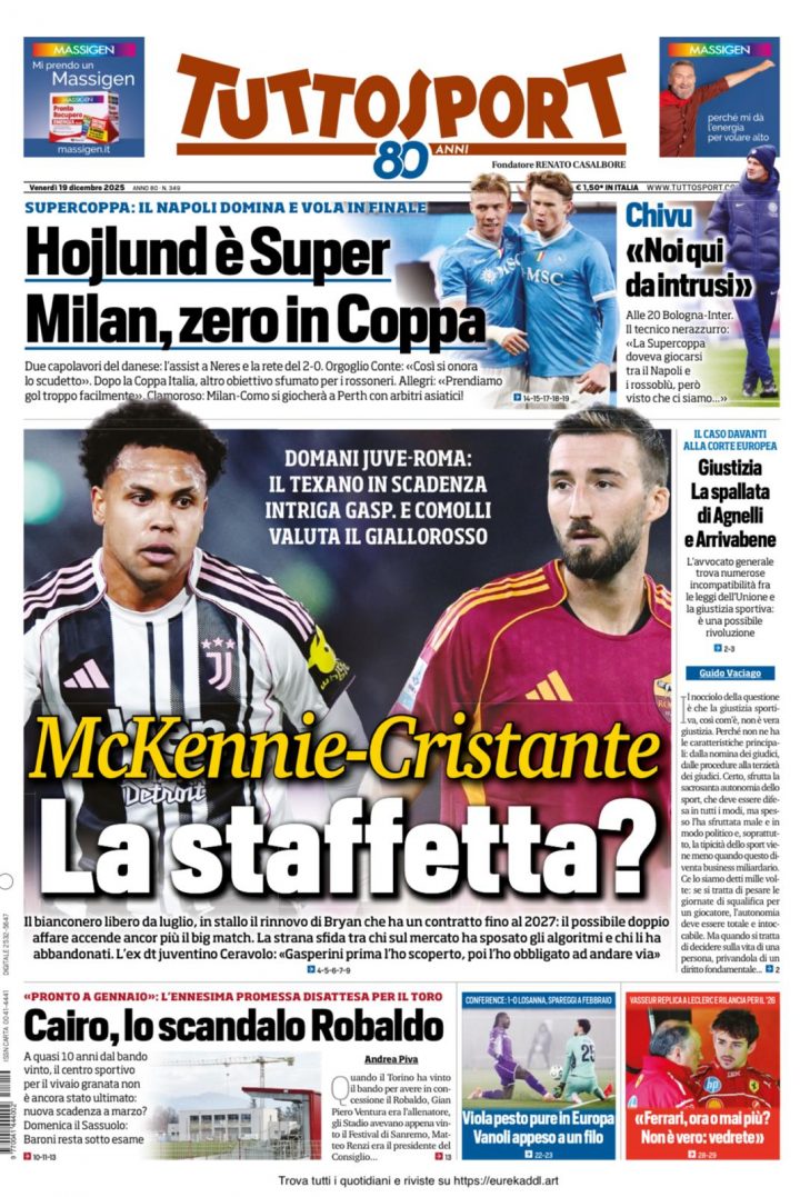 Tuttosport, venerdì 19 dicembre