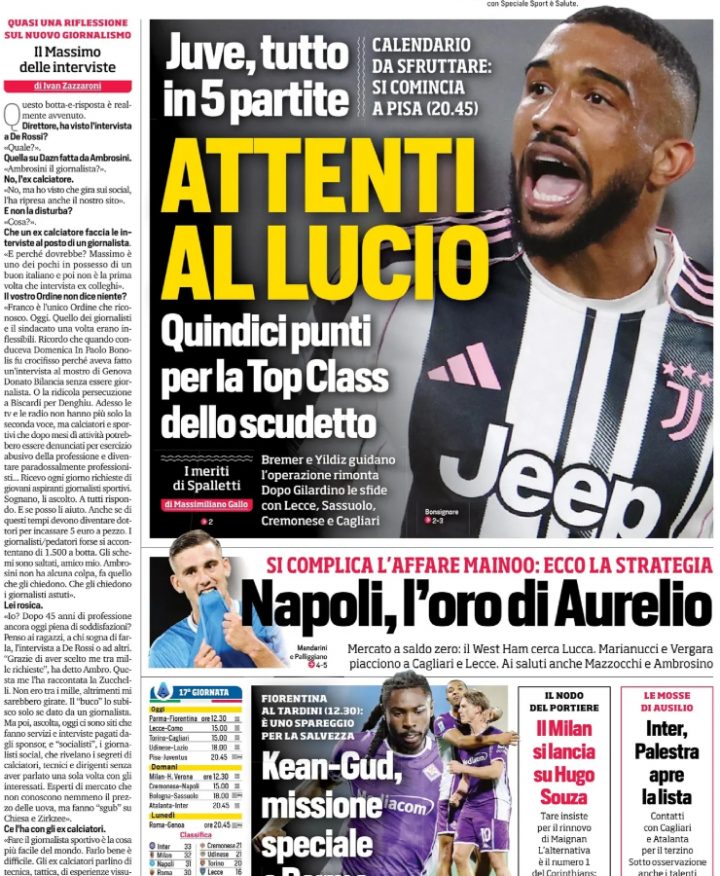 La prima pagina del Corriere dello Sport di oggi sabato 27 dicembre 2025
