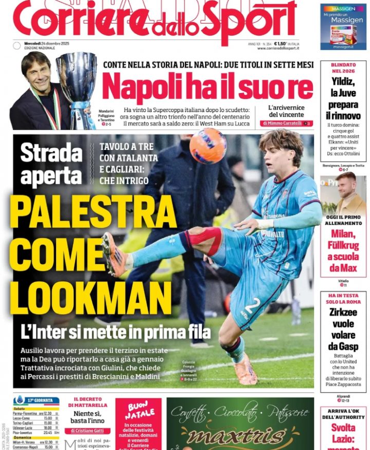 La prima pagina del Corriere dello Sport del 24 dicembre 2025