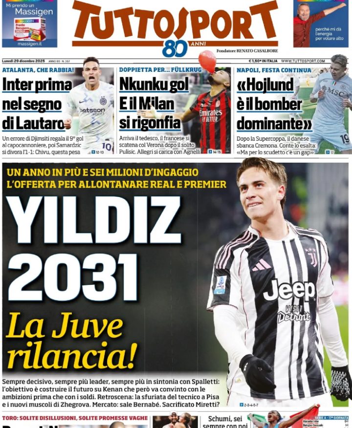 Tuttosport, 29 dicembre 2025