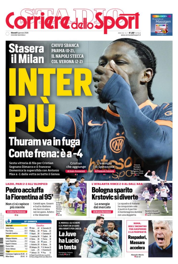 Corriere dello Sport, giovedì 8 gennaio