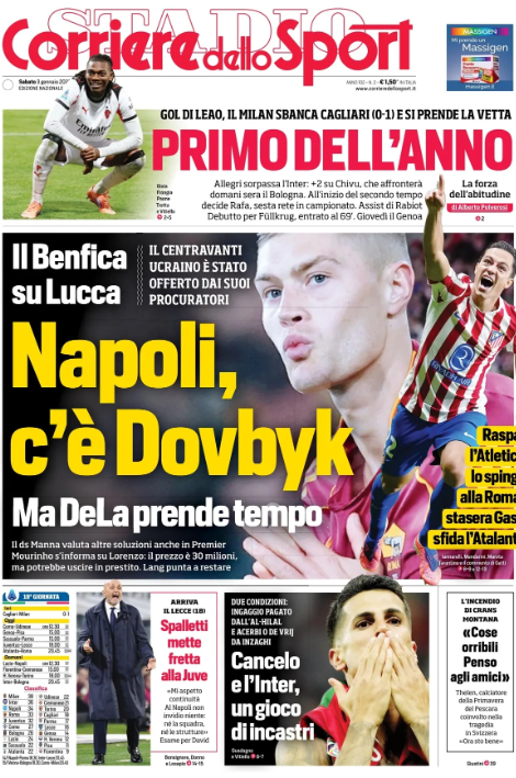 Corriere dello Sport, sabato 3 gennaio