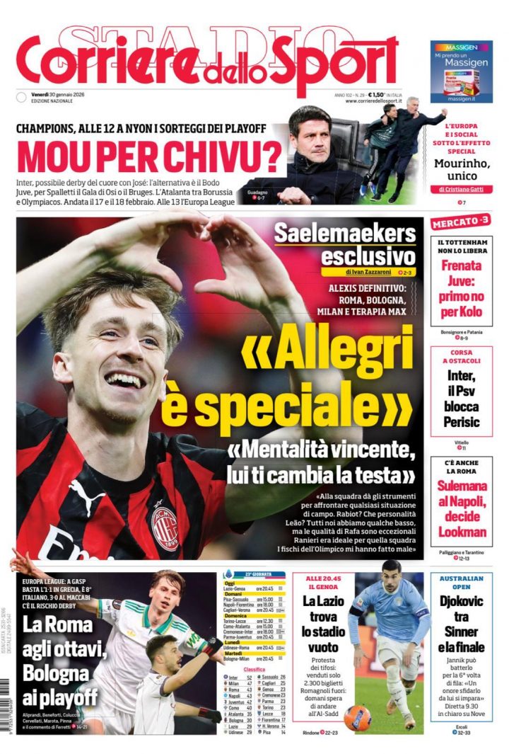 Corriere dello Sport, venerdì 30 gennaio