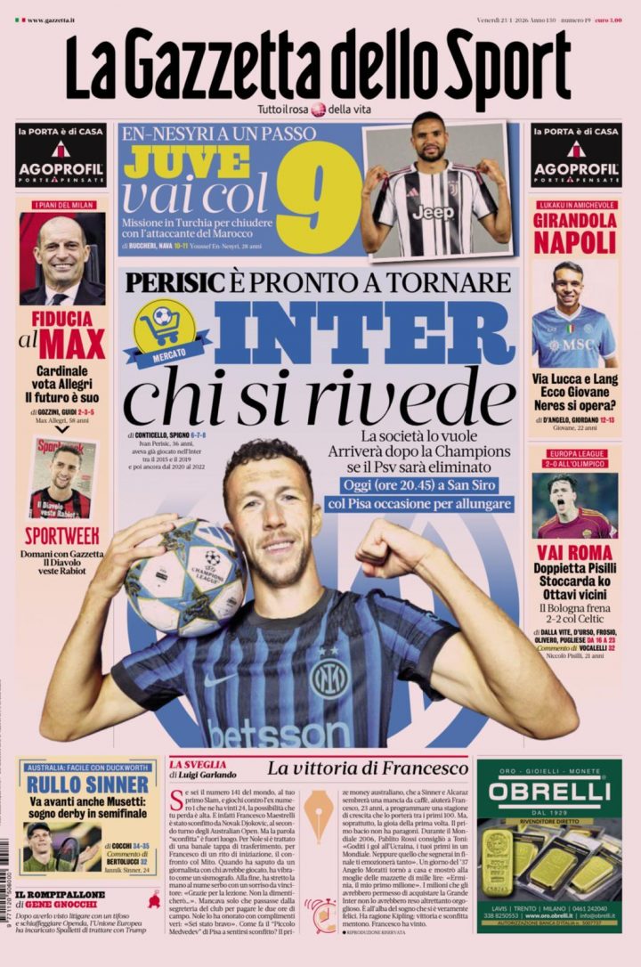 La Gazzetta dello Sport, venerdì 23 gennaio
