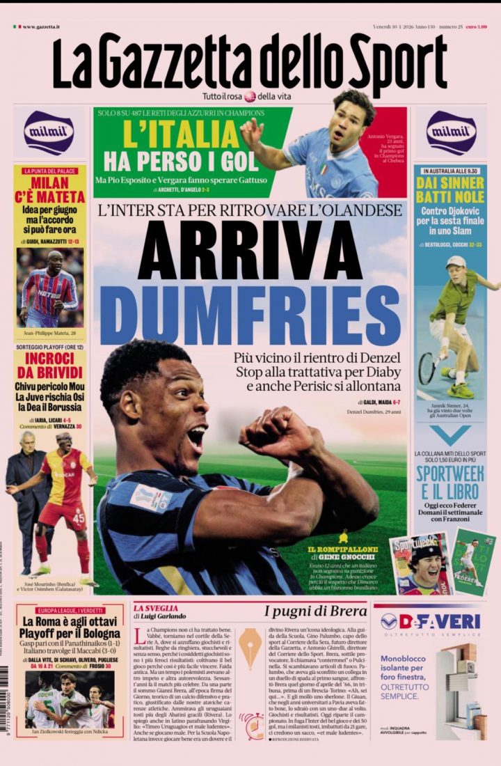 La Gazzetta dello Sport, venerdì 30 gennaio