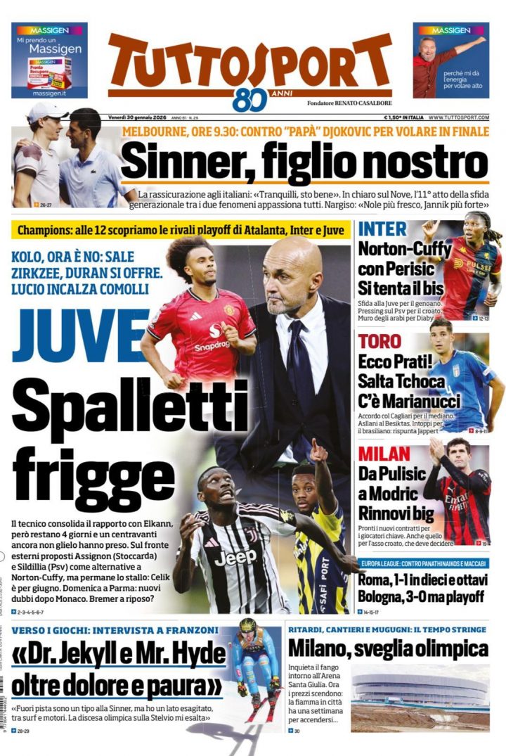 Tuttosport, venerdì 30 gennaio