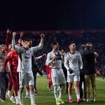 L'Albacete Balompié dopo la vittoria con il Real Madrid (Imago)