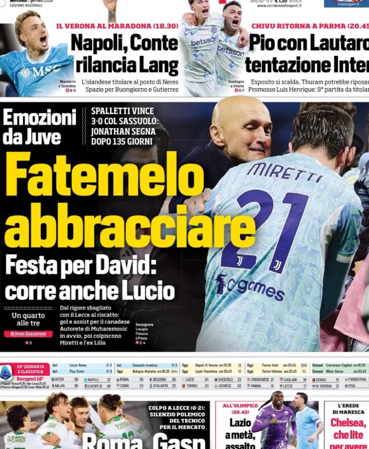 La prima pagina del Corriere dello Sport del 7 gennaio 2026
