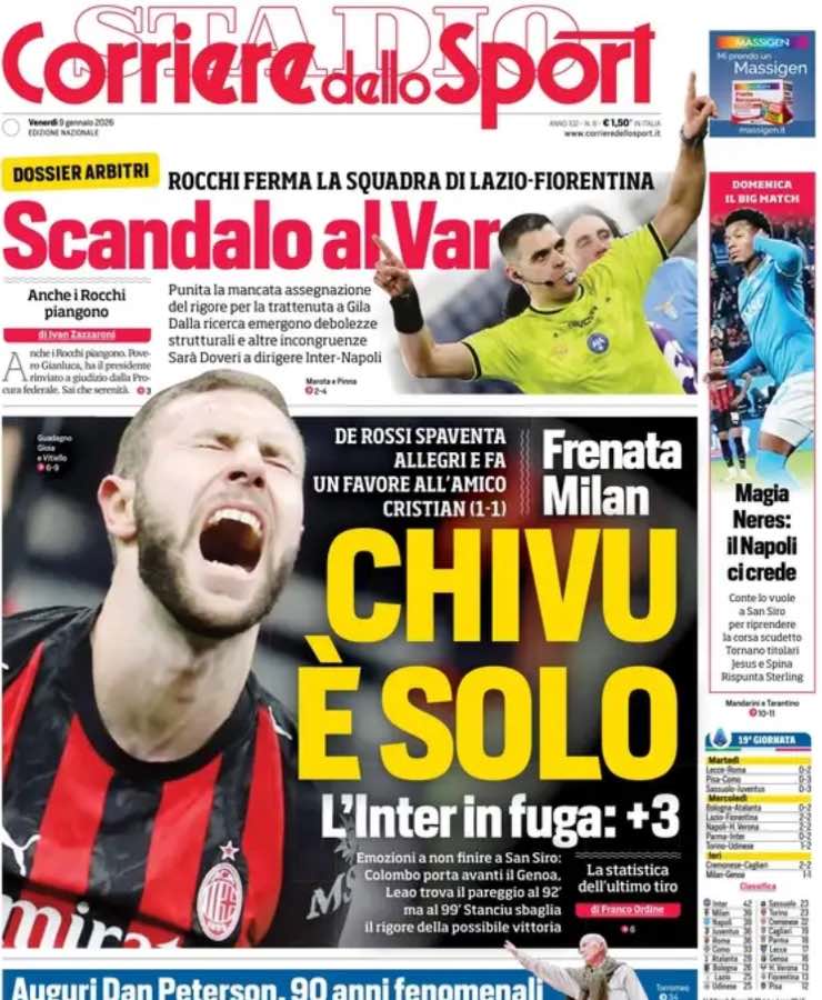 Prima pagina de "Il Corriere dello Sport"