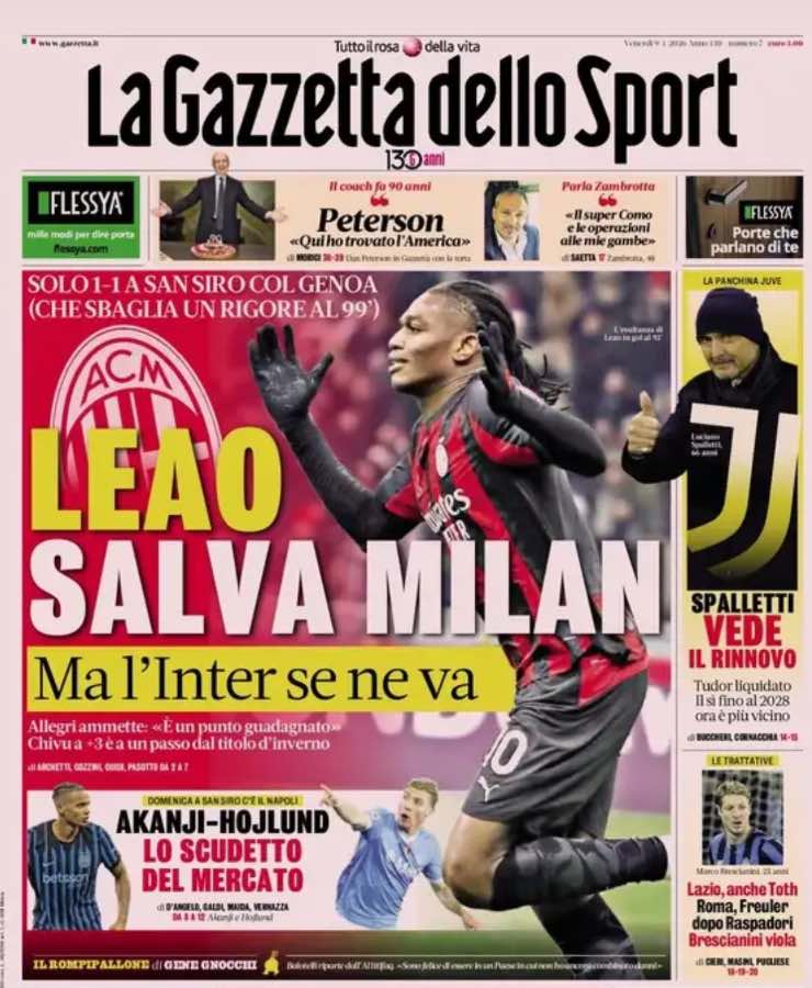 Prima pagina de "La Gazzetta dello Sport"