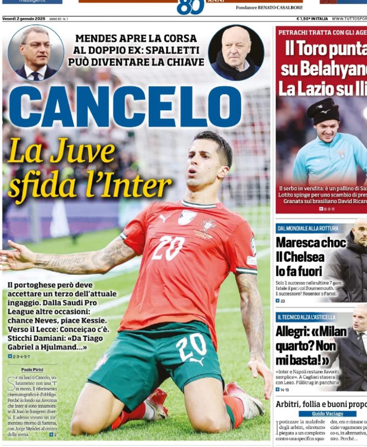 La prima pagina di Tuttosport di venerdì 2 gennaio