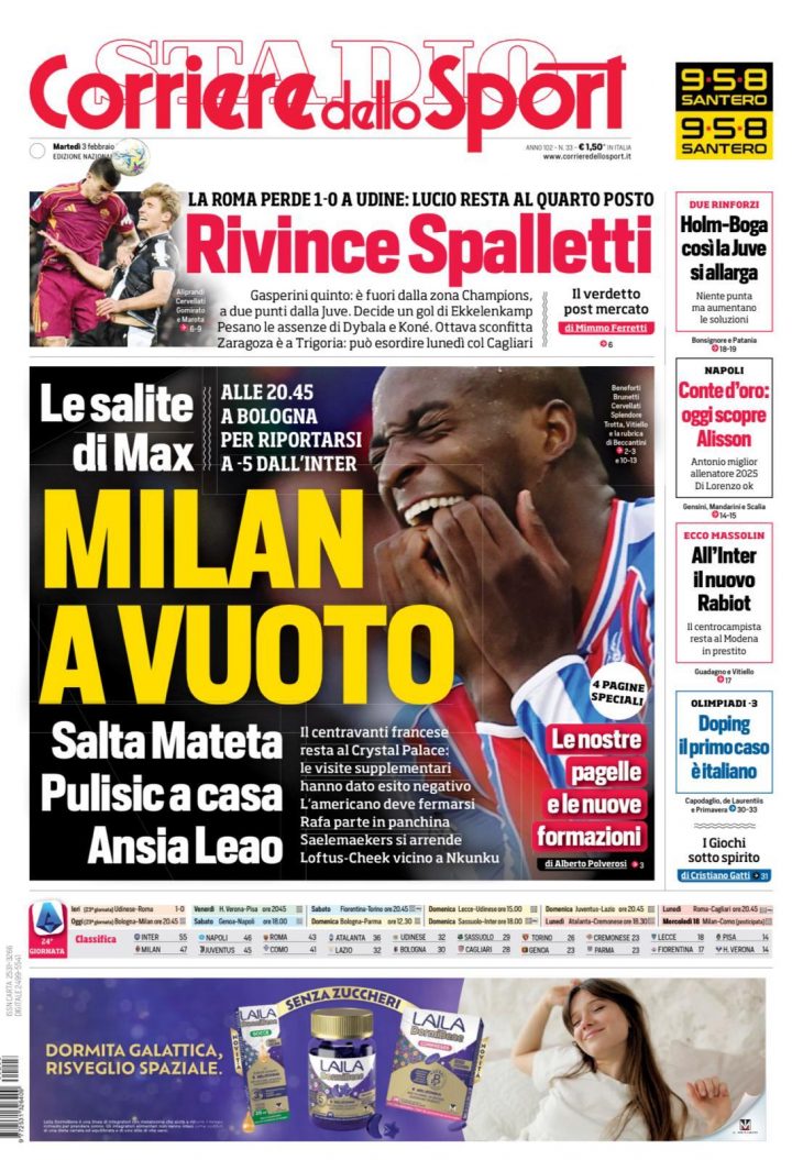 Corriere dello Sport, martedì 3 febbraio