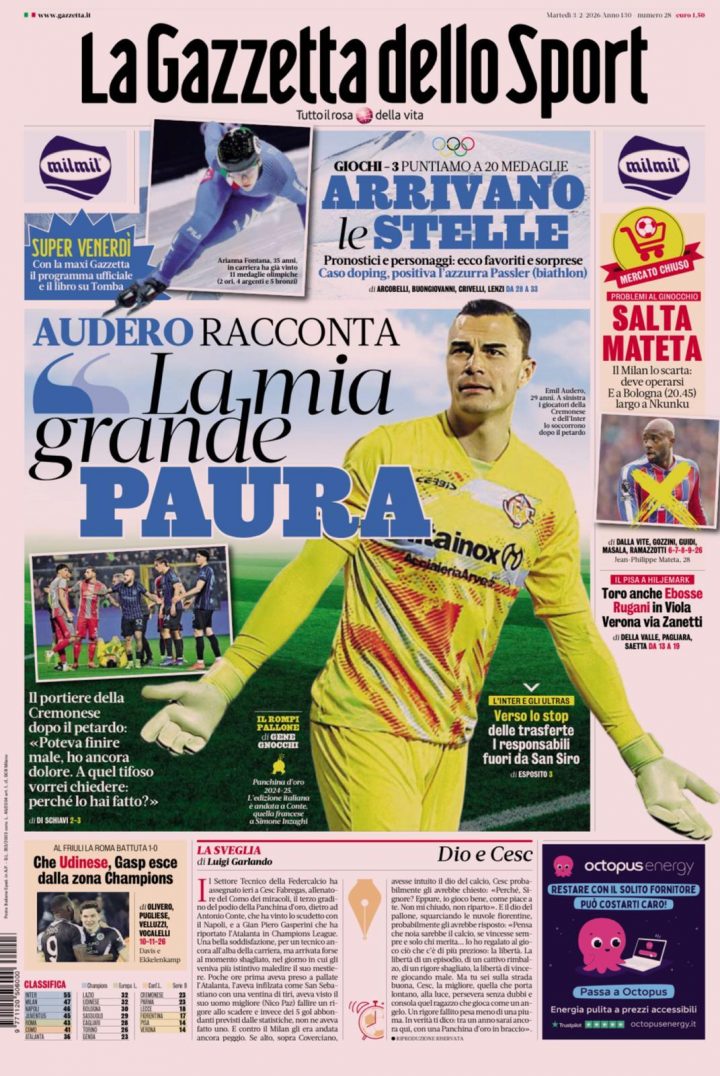 La Gazzetta dello Sport, martedì 3 febbraio