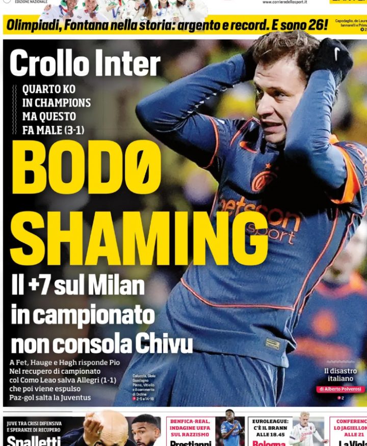 La copertina del Corriere dello Sport di giovedì 19 febbraio