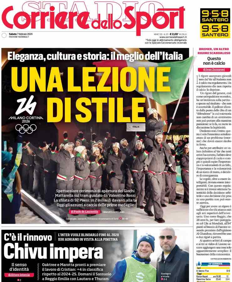 La prima pagina del Corriere dello Sport 