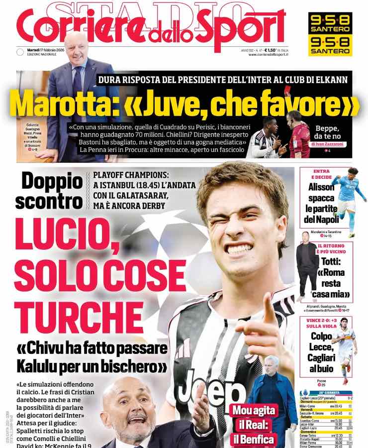 La prima pagina del "Corriere dello Sport"