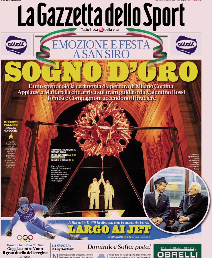 La prima pagina de "La Gazzetta dello Sport"