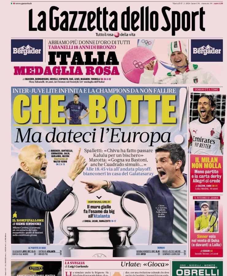 La prima pagina de "La Gazzetta dello Sport"