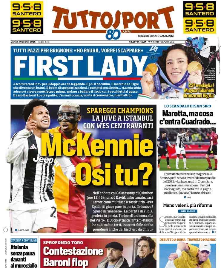 La prima pagina di Tuttosport