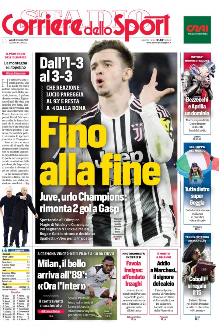 Corriere dello Sport, lunedì 2 marzo 2026