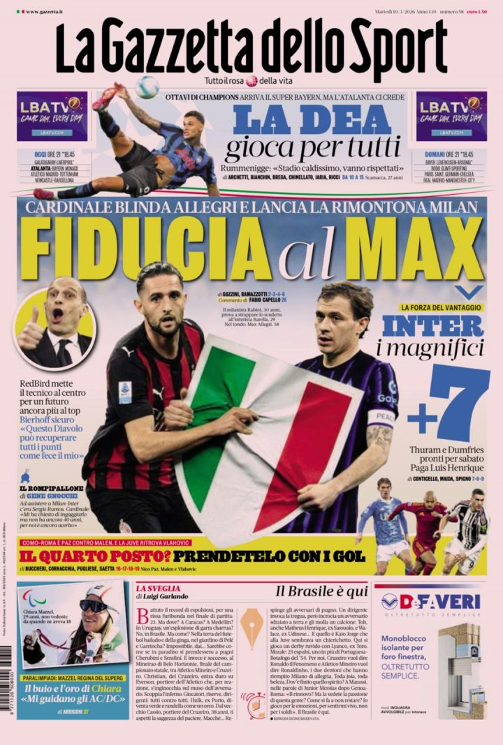 La Gazzetta dello Sport, martedì 10 marzo