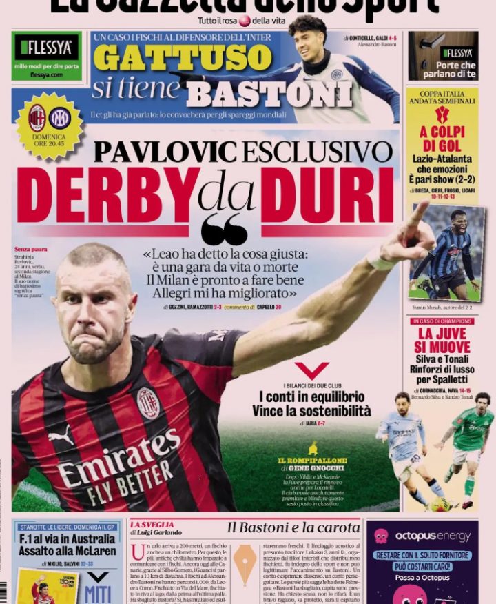 La prima pagina de La Gazzetta dello Sport del 5 marzo
