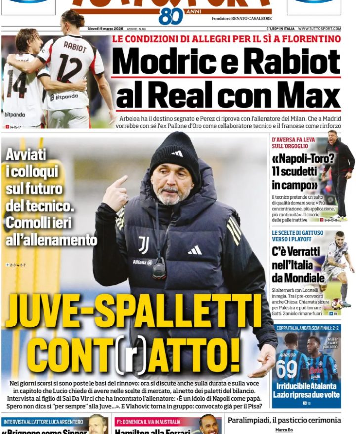 La prima pagina di Tuttosport del 5 marzo